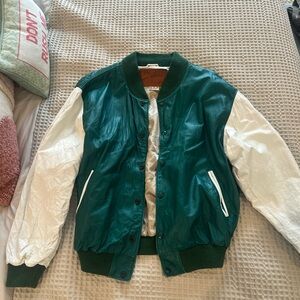 Emerald and Ivory Women's Bomber Jacket